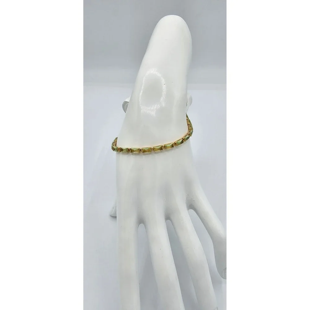 Oshena Radiance Tennis Bracelet Womens OS Green Baguette Crystal Gold MSRP $88